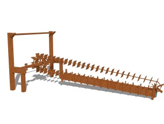 现代乡村水车sketchup模型，水车su模型下载