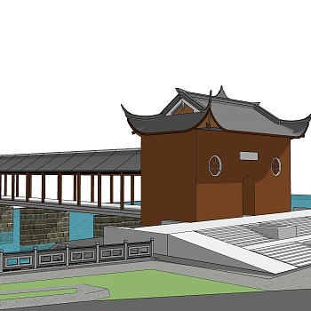 廊桥草图大师模型设计下载，sketchup廊桥su模型分享