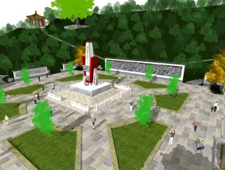 新中式烈士纪念广场景观草图大师模型，烈士纪念广场sketchup模型下载