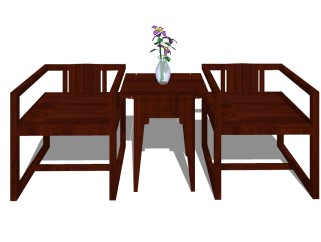 新中式精品桌椅组合SU模型，单椅sketchup模型下载