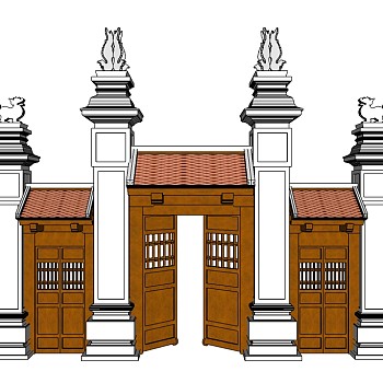 中式入口大门su模型下载、入口大门草图大师模型下载