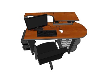 办公电脑桌椅SU模型设计，办公电脑桌椅skp模型下载