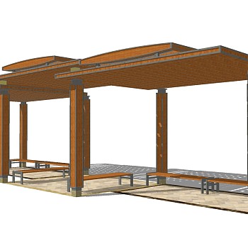 新中式实木廊架草图大师模型，实木廊架sketchup模型下载