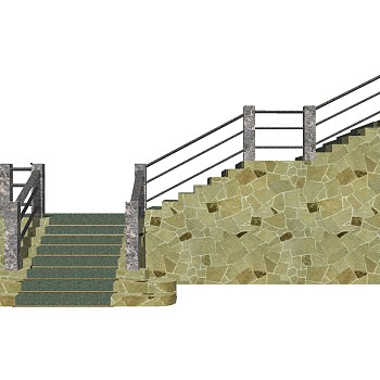 欧式户外楼梯草图大师模型，户外楼梯sketchup模型免费下载