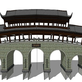中式桥梁翠阳桥草图大师模型下载、中式桥梁翠阳桥su模型下载