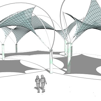 现代张拉膜雨棚草图大师模型，张拉膜雨棚skp文件下载