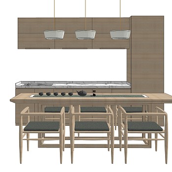北欧餐桌椅su模型，厨房餐桌长餐桌sketchup模型下载