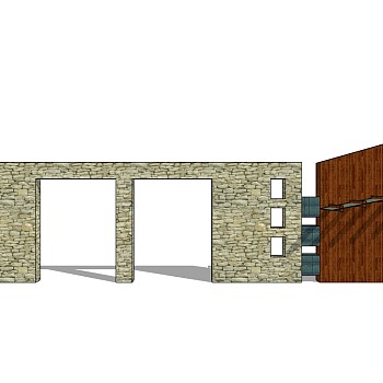 中式景观墙sketchup模型下载，景观墙草图大师模型