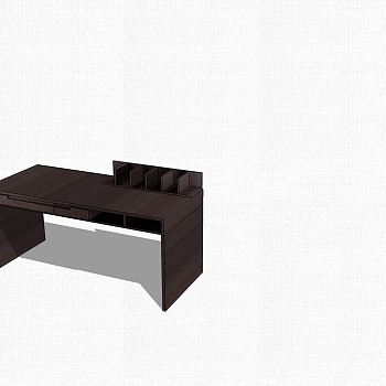 现代木质班台桌su模型，班台桌草图大师模型下载