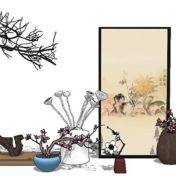 中式装饰画草图大师模型，装饰画sketchup模型下载