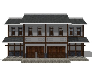 新中式别墅su模型设计下载，sketchup别墅草图大师模型