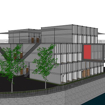 现代集装箱改造房草图大师模型，改造房su模型下载