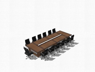 现代实木会议桌草图大师模型，会议桌skp模型下载