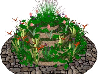 圆形花坛sketchup模型，景观花坛植物skp文件下载