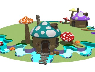 现代儿童蘑菇屋草图大师模型，儿童蘑菇屋sketchup模型免费下载