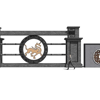 现代景观墙草图大师模型，景墙sketchup模型下载