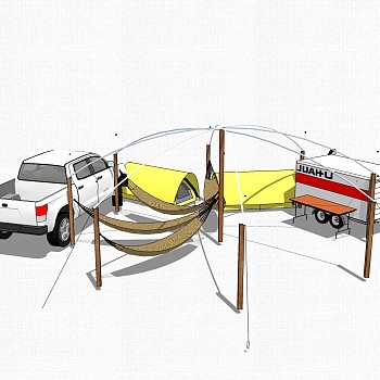 简约钓床草图大师模型，吊床skp模型下载