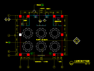 二层樱花餐厅装修施工图，樱花餐厅CAD平立面图