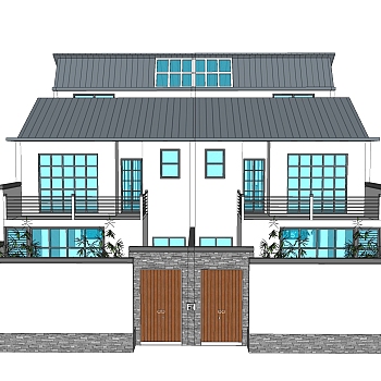 现代简约独栋别墅草图大师模型下载，独栋别墅sketchup模型