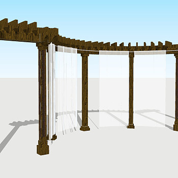 中式实木廊架草图大师模型，实木廊架sketchup模型下载