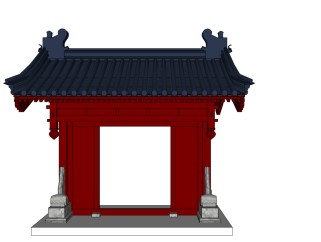 中式古建筑垂花门草图大师模型下载、古建筑垂花门su模型下载