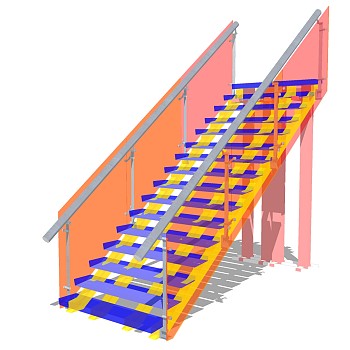 现代钢结构玻璃单跑楼梯草图大师模型，钢结构单跑楼梯sketchup模型免费下载