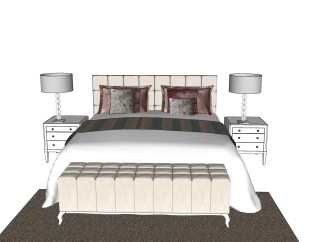 简欧双人床免费su模型，双人床sketchup模型下载