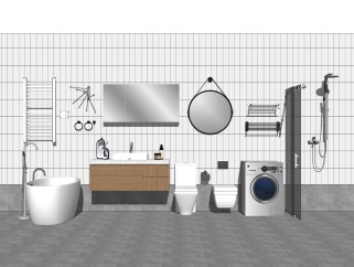 现代浴室柜洗手台组合草图大师模型，洗手台sketchup模型下载
