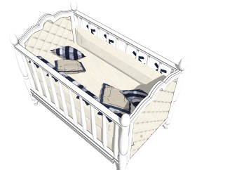 欧式婴儿床SU模型，婴儿床skb文件下载