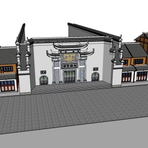 中式商业会馆门面草图大师模型，门头门面sketchup模型