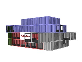现代集装箱改造房sketchup模型，集装箱房屋草图大师模型下载