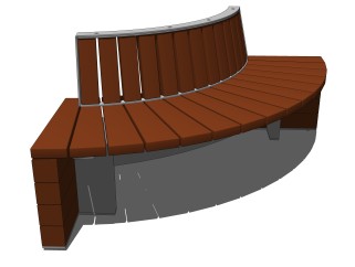 现代实木圆形公用椅草图大师模型，户外椅sketchup模型下载