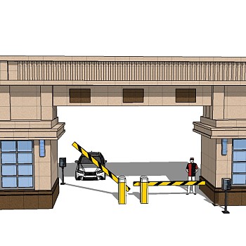 欧式入口大门SU模型下载，入口大门草图大师模型下载