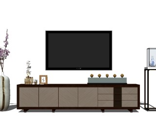 新中式实木电视柜组合su模型，电视柜草图大师模型下载