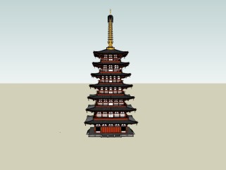 日式塔楼草图大师免费模型，塔楼sketchup模型下载
