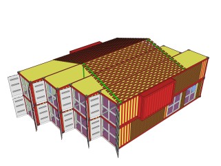 现代集装箱改造房su模型，改造房草图大师模型下载