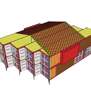 现代集装箱改造房su模型，改造房草图大师模型下载