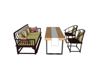 新中式休闲桌椅su模型，休闲桌椅sketchup模型下载
