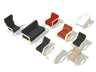 现代休闲躺椅组合草图大师模型，躺椅sketchup模型下载