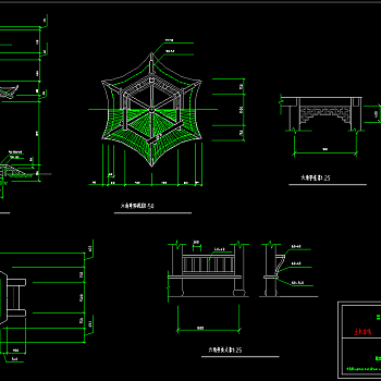 多套中式观赏亭cad图纸，观景亭cad施工图下载