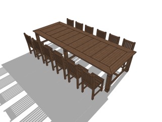 现代实木餐桌椅sketchup模型，餐桌餐椅长餐桌su模型下载