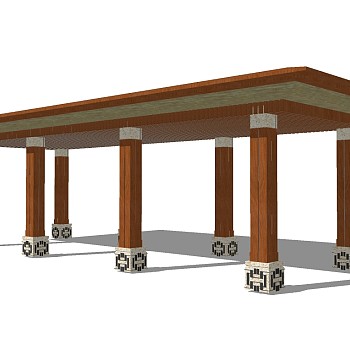 新中式实木廊架草图大师模型，实木廊架sketchup模型下载