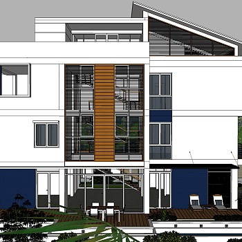 现代独栋别墅草图大师模型下载，独栋别墅sketchup模型