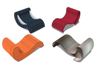 现代躺椅草图大师模型，椅子组合su模型下载