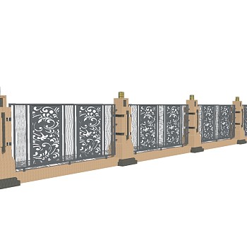 欧式景观墙围墙草图大师模型，景观墙围墙sketchup模型下载