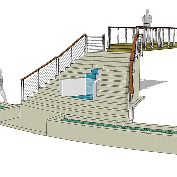 现代户外单跑楼梯草图大师模型，户外单跑楼梯sketchup模型免费下载