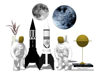 宇航员火箭星球摆件草图大师模型,现代摆件su模型下载