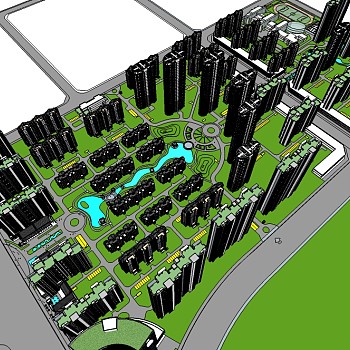 现代小区规划住宅su模型下载、小区规划住宅草图大师模型下载