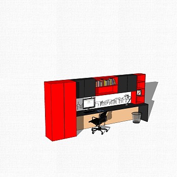 现代班台桌文件柜组合体su模型，班台桌文件柜组合体skp模型下载