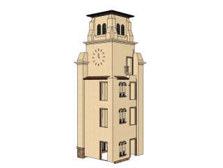 西班牙塔楼草图大师模型，塔楼sketchup模型skp文件下载